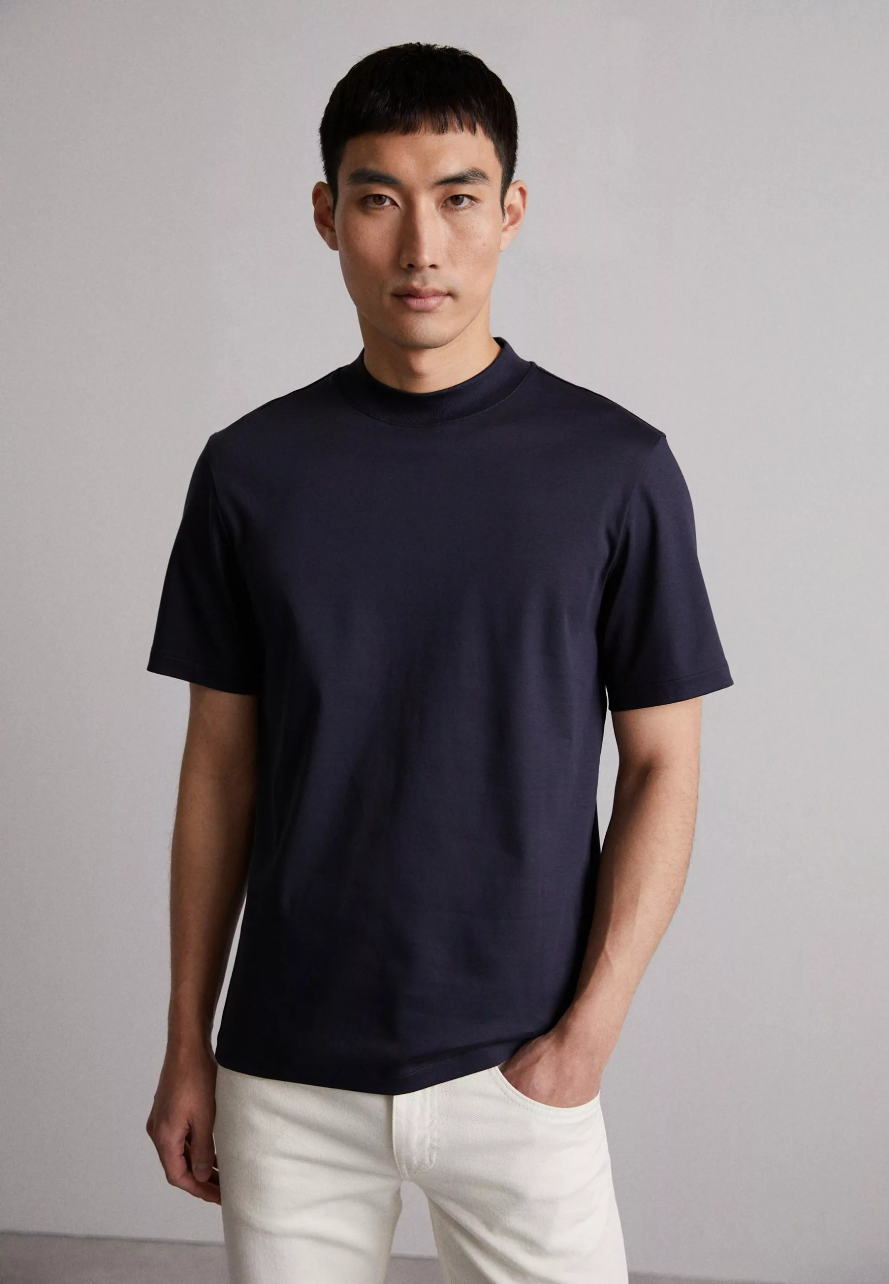 J.LINDEBERGACE MOCK NECK - T-shirt - Bas - Navy 1 J.LINDEBERGACE MOCK NECK - T-shirt - Bas - Navy