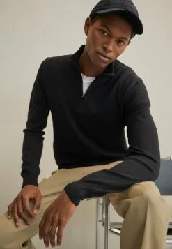 J.LINDEBERGKIYAN QUARTER ZIP - Stickad Tröja - Black