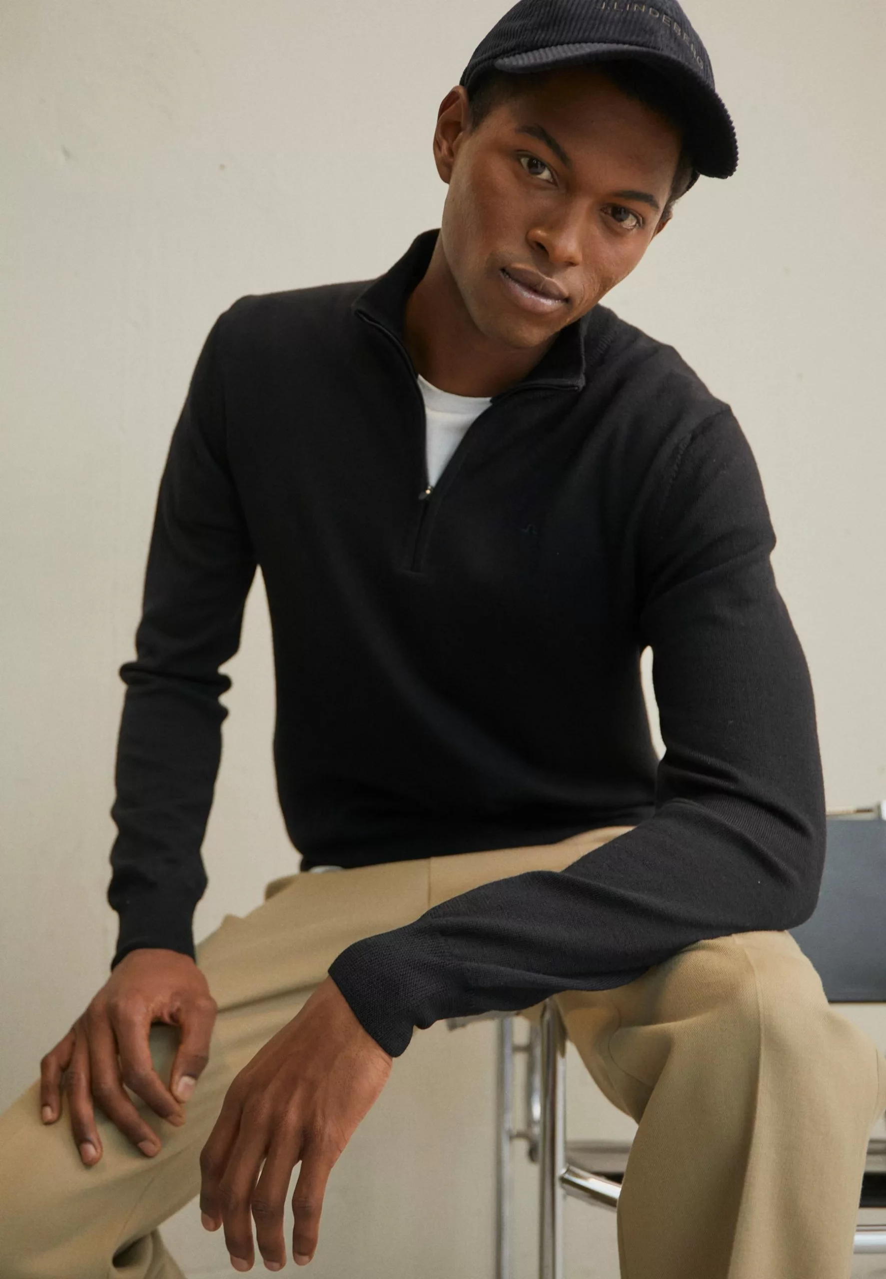 J.LINDEBERGKIYAN QUARTER ZIP - Stickad Tröja - Black 1 J.LINDEBERGKIYAN QUARTER ZIP - Stickad Tröja - Black