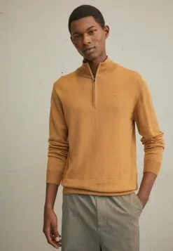 J.LINDEBERGKIYAN QUARTER ZIP - Stickad Tröja - Chipmunk